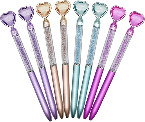 Maydahui 20 bolígrafos en forma de corazón, retráctiles, brillantes, de colores, de arenas movedizas, tinta negra para el día de San Valentín,