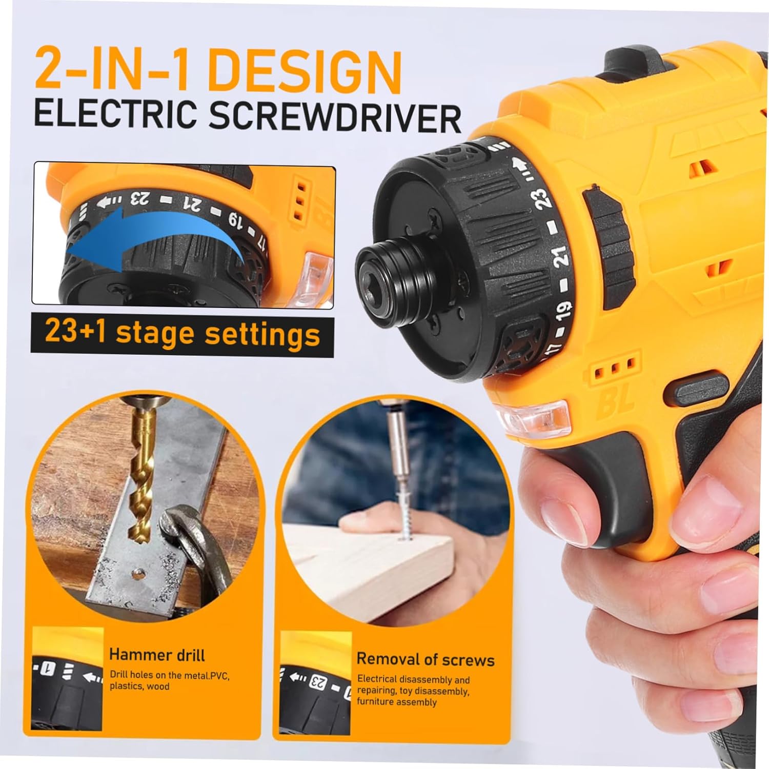 Power Screwdriver Cordless Electric Tool Rechargeable High-speed Rotation for Home Repair Diy Projects Versatile Multifunctional with Us Plug