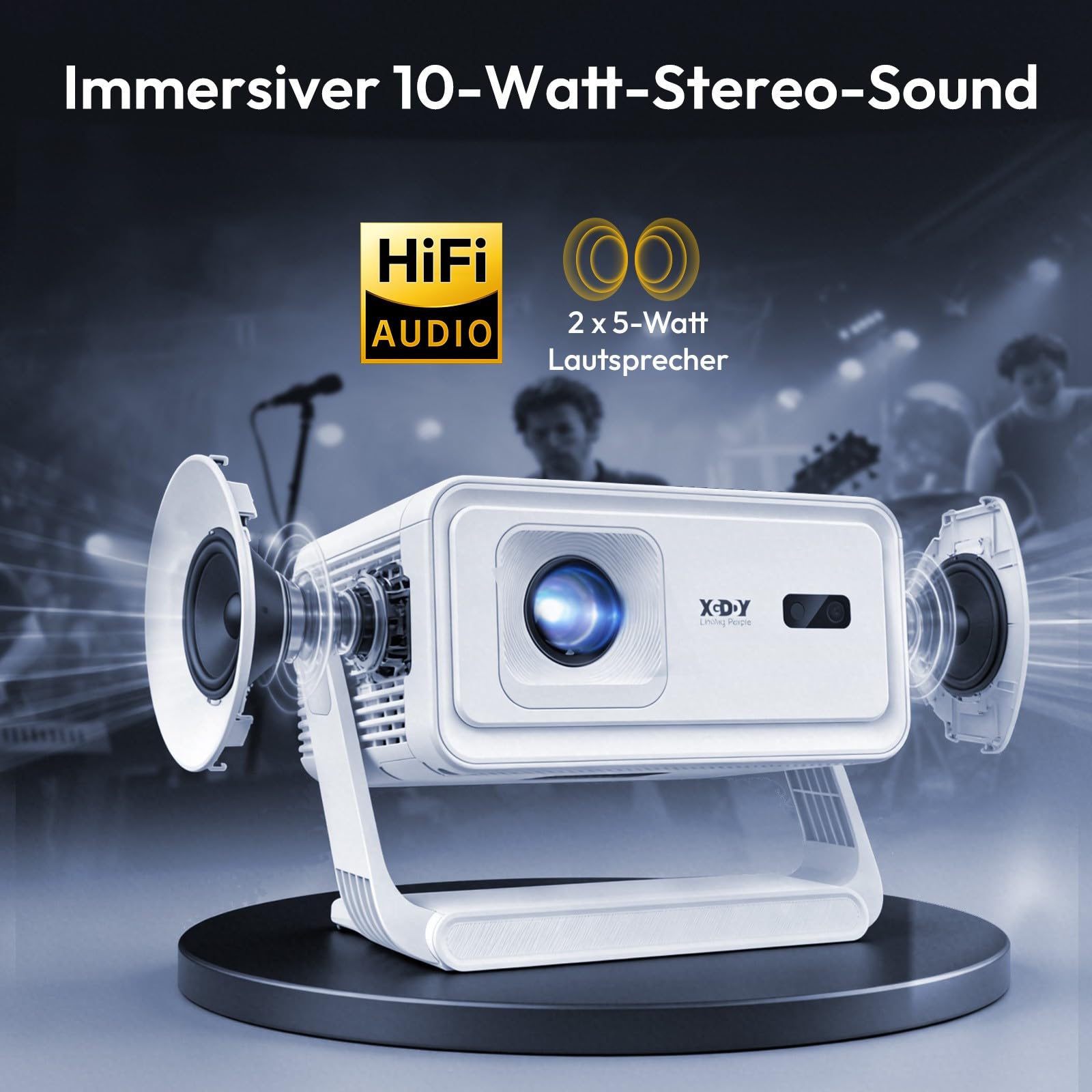 Xgody A1 Mini Beamer 260 ANSI Unterstützt 4K & 8K Heimkino Native 720P | 6D Auto-Trapezkorrektur, Autofokus, 180°Drehung, Android 14, WiFi 6 Bluetooth 5.4, tragbar Projektor für Handy, Schlafzimmer