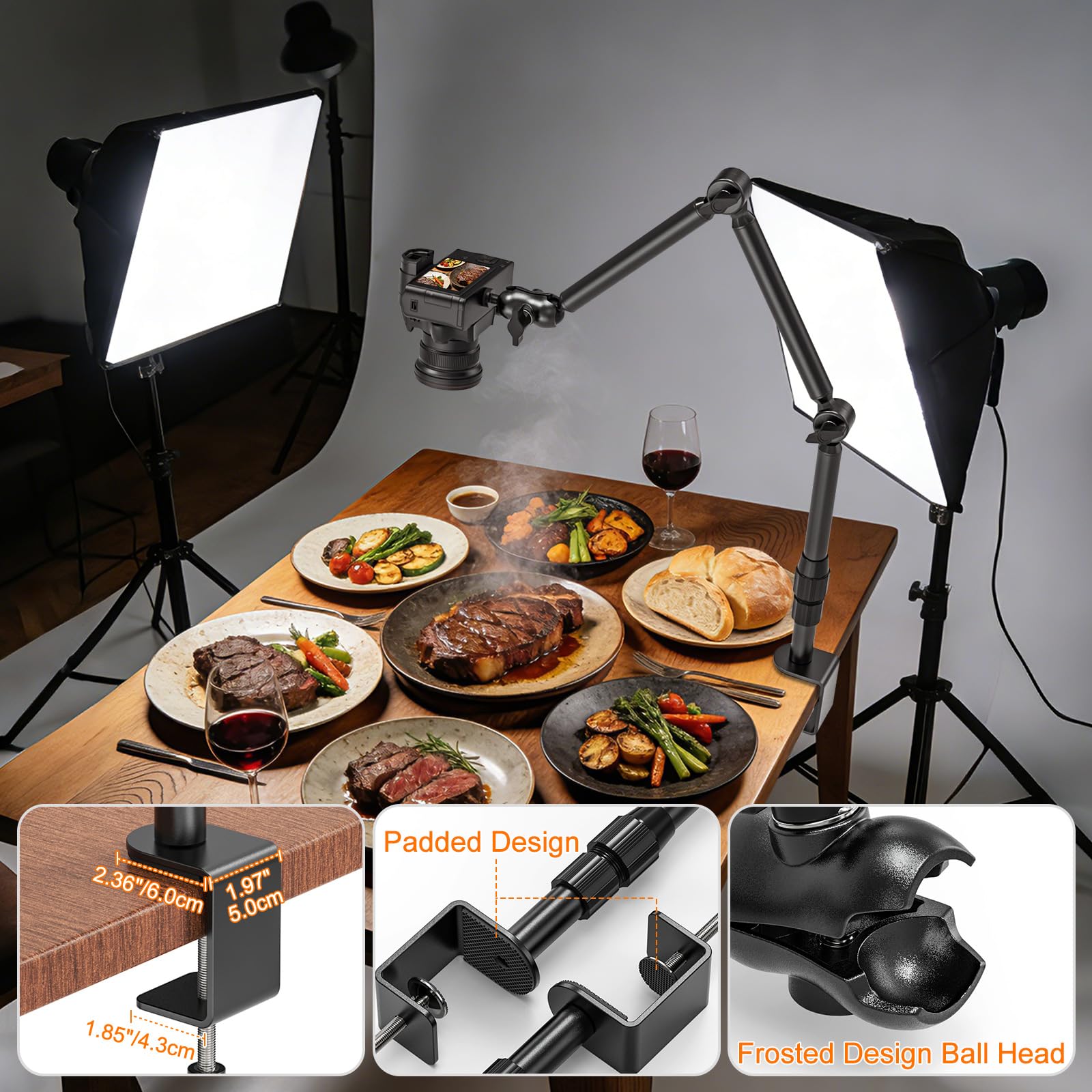 Kamera Tischhalterung, Overhead Kamera Tischstativ mit 1/4" Schraube, Schreibtisch Webcam Ständer Licht Ständer für DSLR Kameras, Webcam, Ringlicht, Projektor, Max. Belastung 3 kg