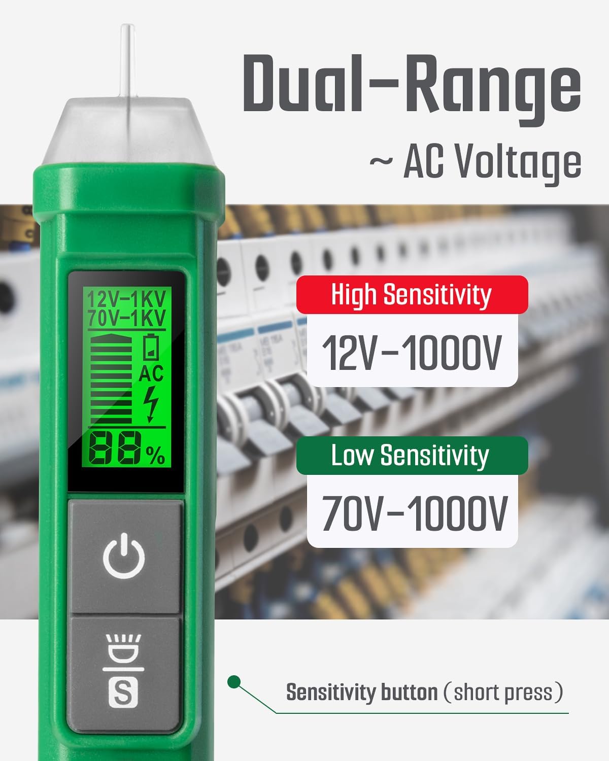 TESMEN TN-213 Voltage Tester showing dual-range AC voltage detection