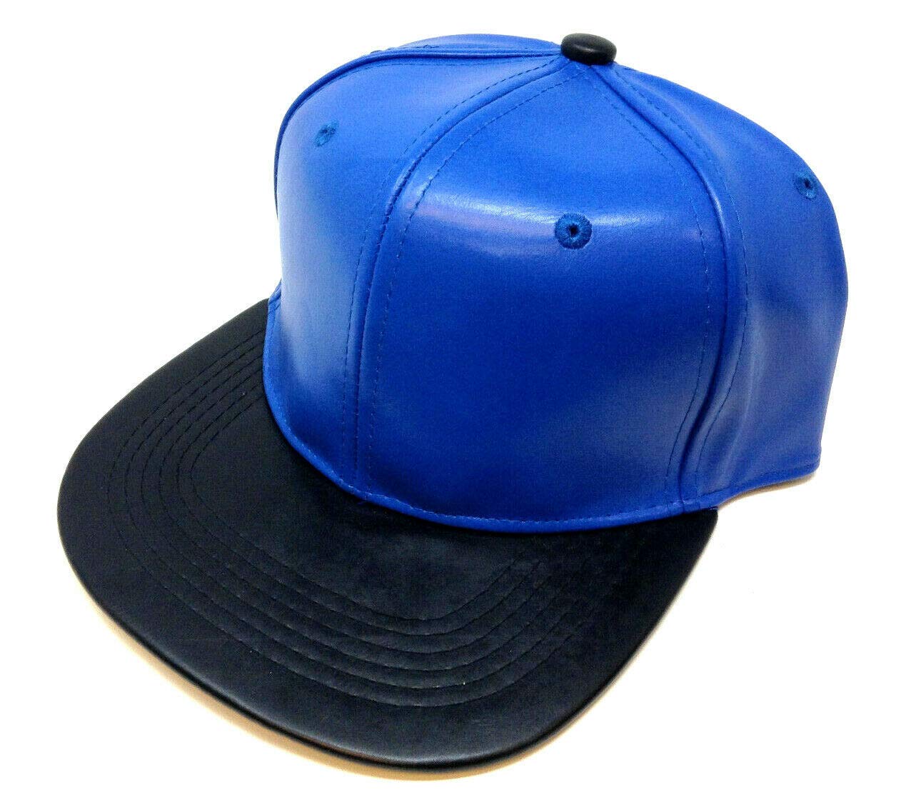 August CapsSolid Plain Blank PU Faux Leather Flat Bill Snapback Hat