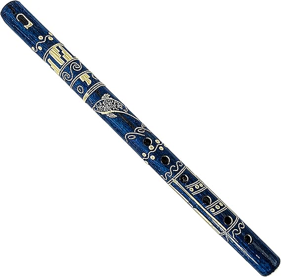 Mia Jewel Shop - Handmade Colored Bamboo Wooden Flute | Tribal Nature Pattern | Native Recorder for Beginners, Meditation & Music Lovers (Blue)