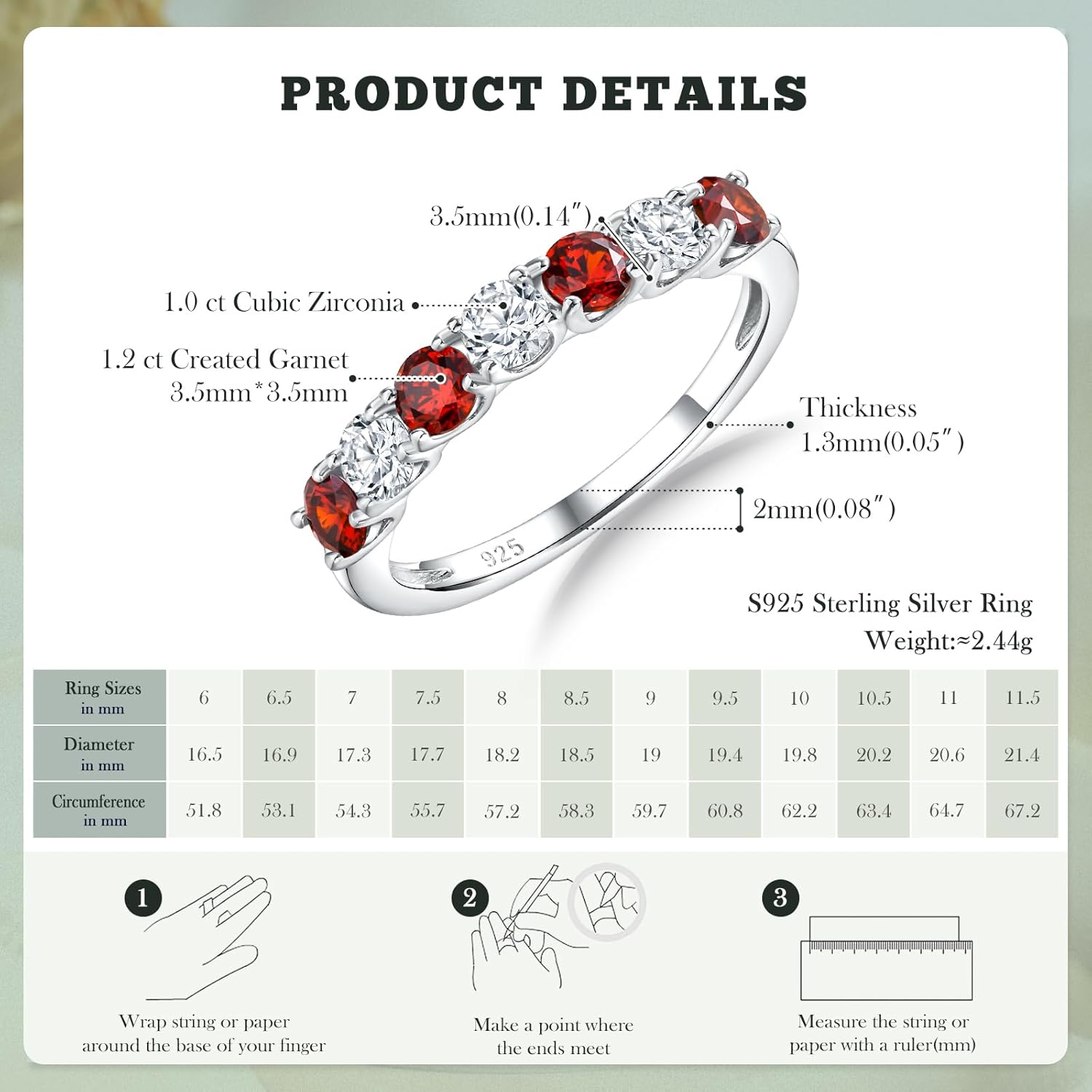 3.5mm Stackable Rings S925 Sterling Silver Created Birthstone & Cubic Zirconia Ring for Women Wedding Bands Anniversary Birthday Jewelry Size 6 to 10(with Box)
