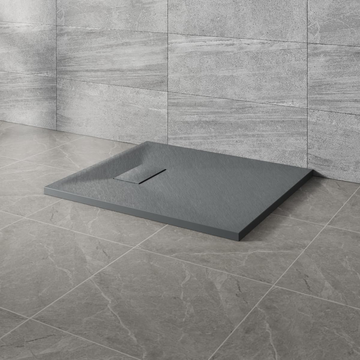 NRG 900x700mm Anthracite Rectangle Shower Base Tray SMC Slate Effect Slip-Resistance Bathroom Shower Enclosure Tray