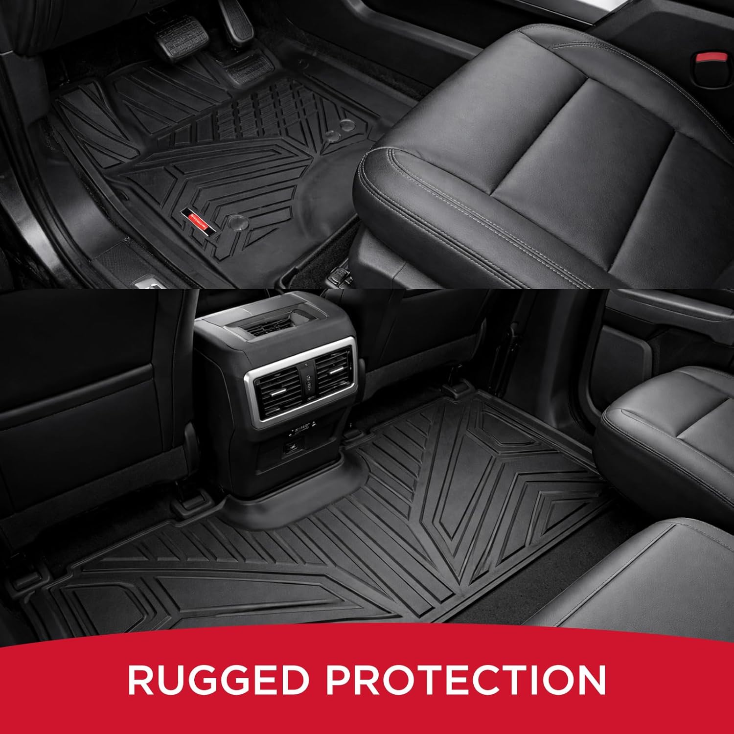 Rubbermaid Car Mats for Ford F250 F350 F450 F550 2017–2026 Crew Cab | All Weather Floor Mat Custom Fit Rubber Waterproof Heavy Duty Truck Mats Front Rear (Bucket Seat w/Under Seat Storage)