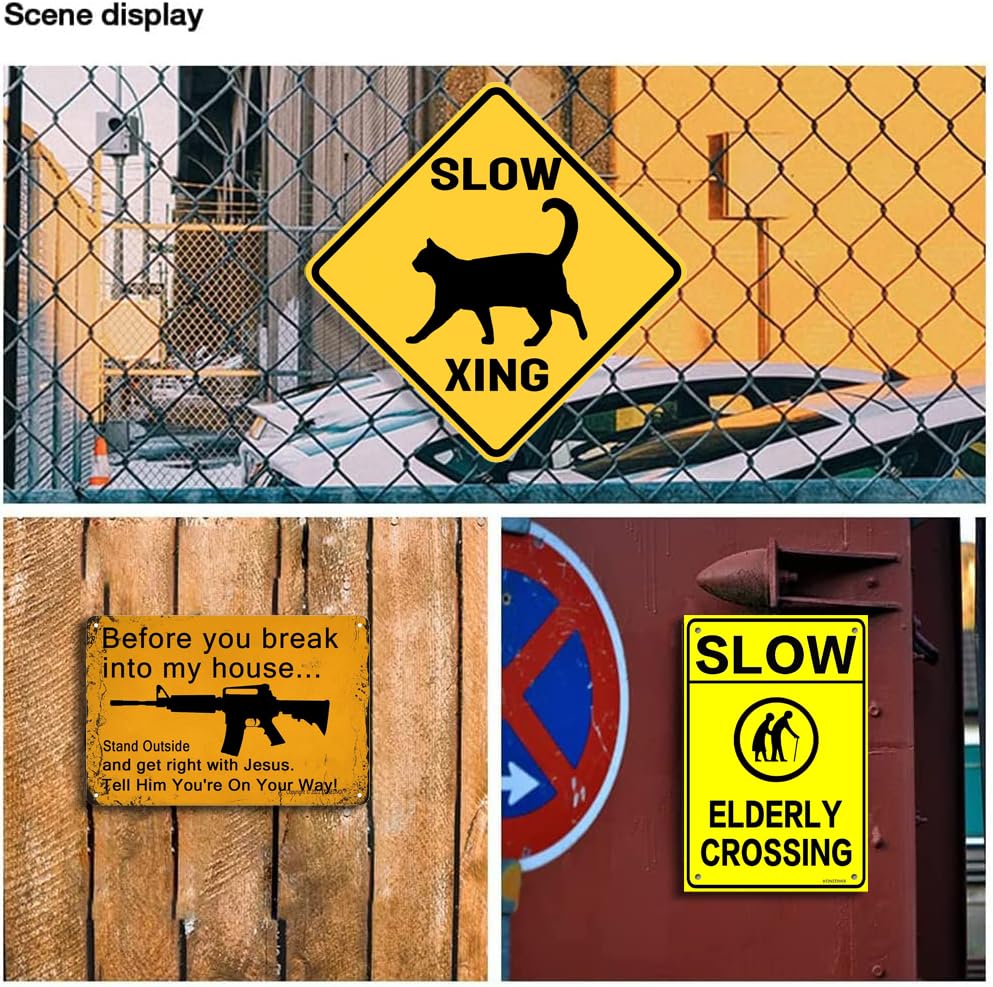 Image of Cat Xing Crossing Sign Black Cat Metal Signs Yellow Street Sign 12X12inch | Novelty Home Yard Wall Decor Indoor& Outdoor