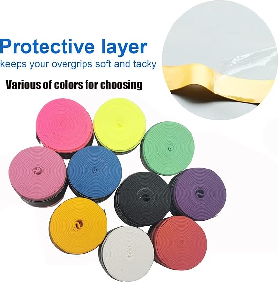 Tennis Racket Grip,Tacky Overgrips Tape Absorb Moisture Badminton Handle Frosted Anti-Slip Overgrip for Racquet Pickleball 6 Pack (Tacky-Multicolor 6pcs)