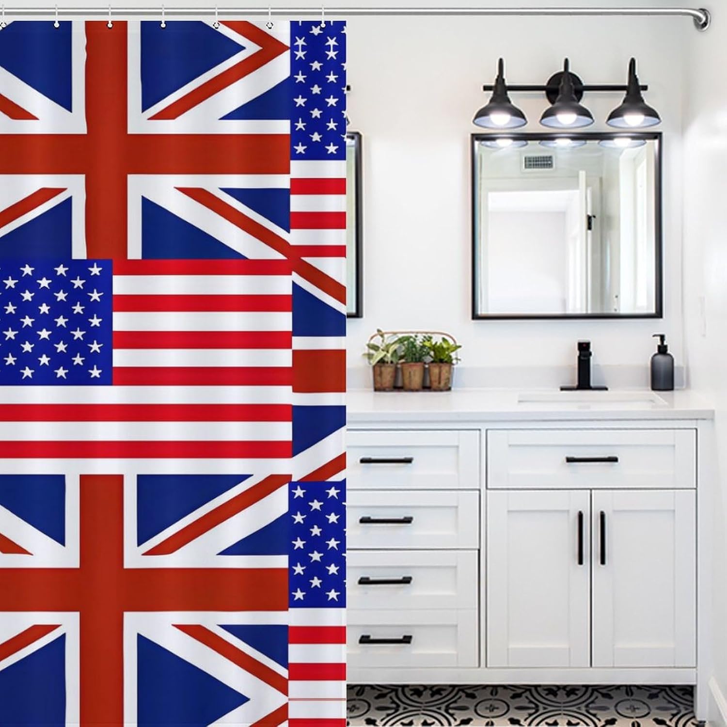 U.S. & UK Flag Funny Shower Curtains Washable Bath Curtain Liner with Hooks for Bathroom Bath Tubs