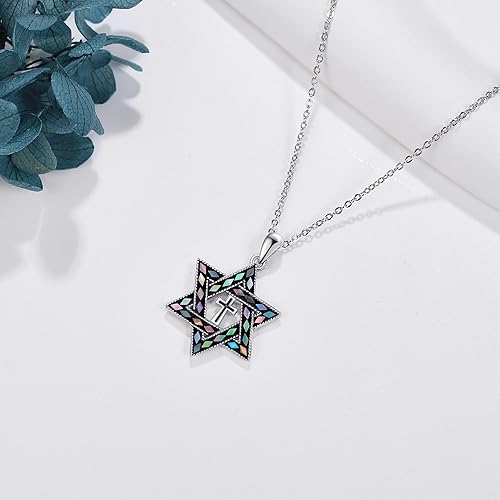 Miniatura 3 de ONEFINITY Collar con dije de estrella de David de plata esterlina con cruz y estrella de David, joyería cristiana judía, regalos para mujer, Plata