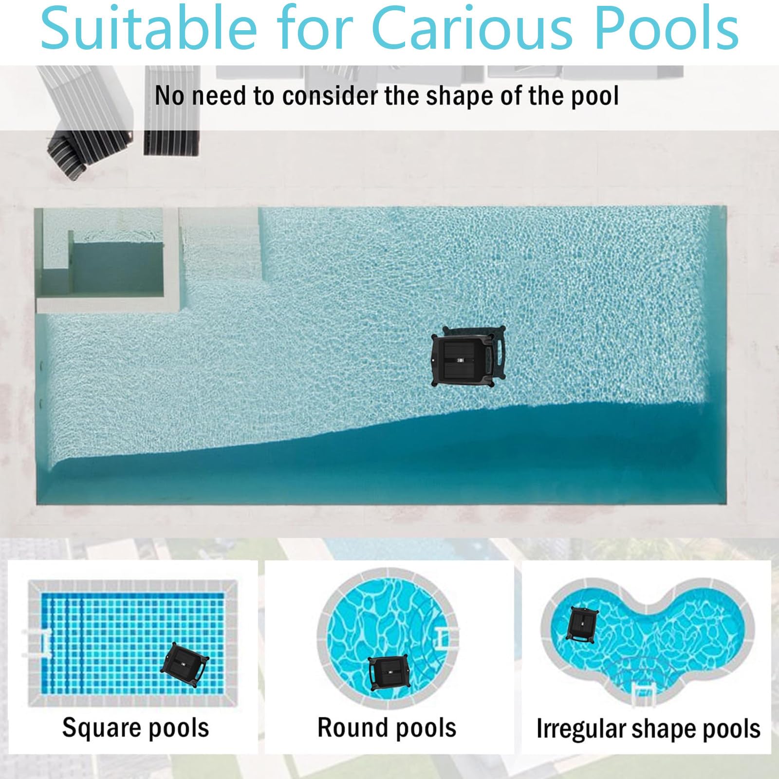 Limpiador robótico automático de Piscinas Alimentado por energía Solar, Limpiador de Piscinas Solar de Modo Dual y Limpieza Continua Durante la Noche, para Todas Las Piscinas