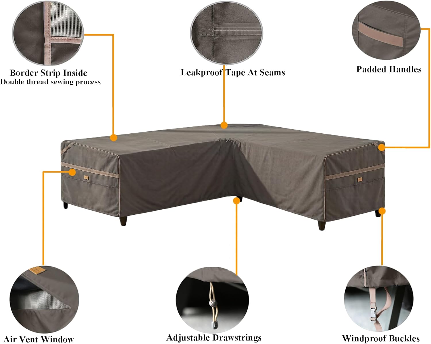 Heavy Duty Waterproof Outdoor V-Shaped Sectional Sofa Cover UV Resistant Patio Furniture Covers for 5 Seater 85" W (on Each Side) x 33" D x 31" H Dark Grey