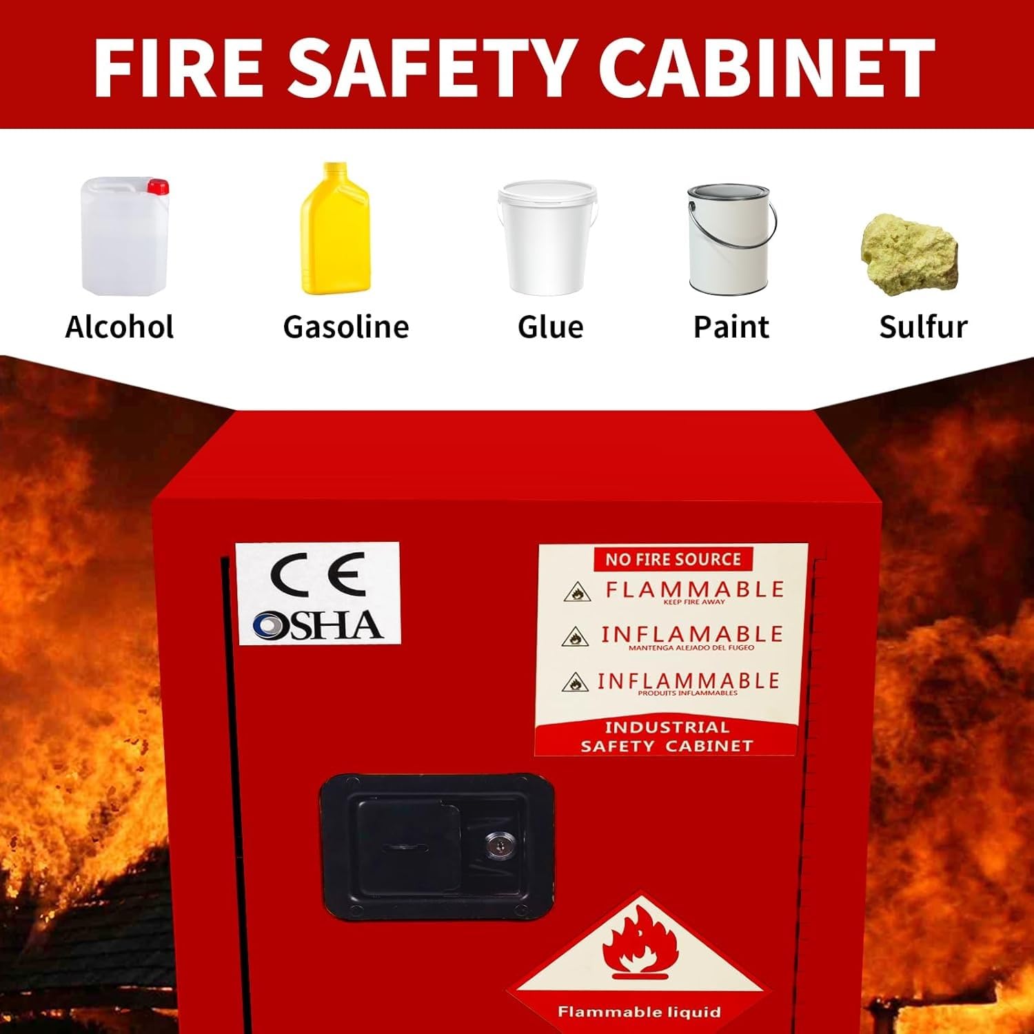 Gabinetes de almacenamiento peligrosos para líquidos inflamables y productos químicos, resistentes al fuego con estantes ajustables, grado de laboratorio industrial