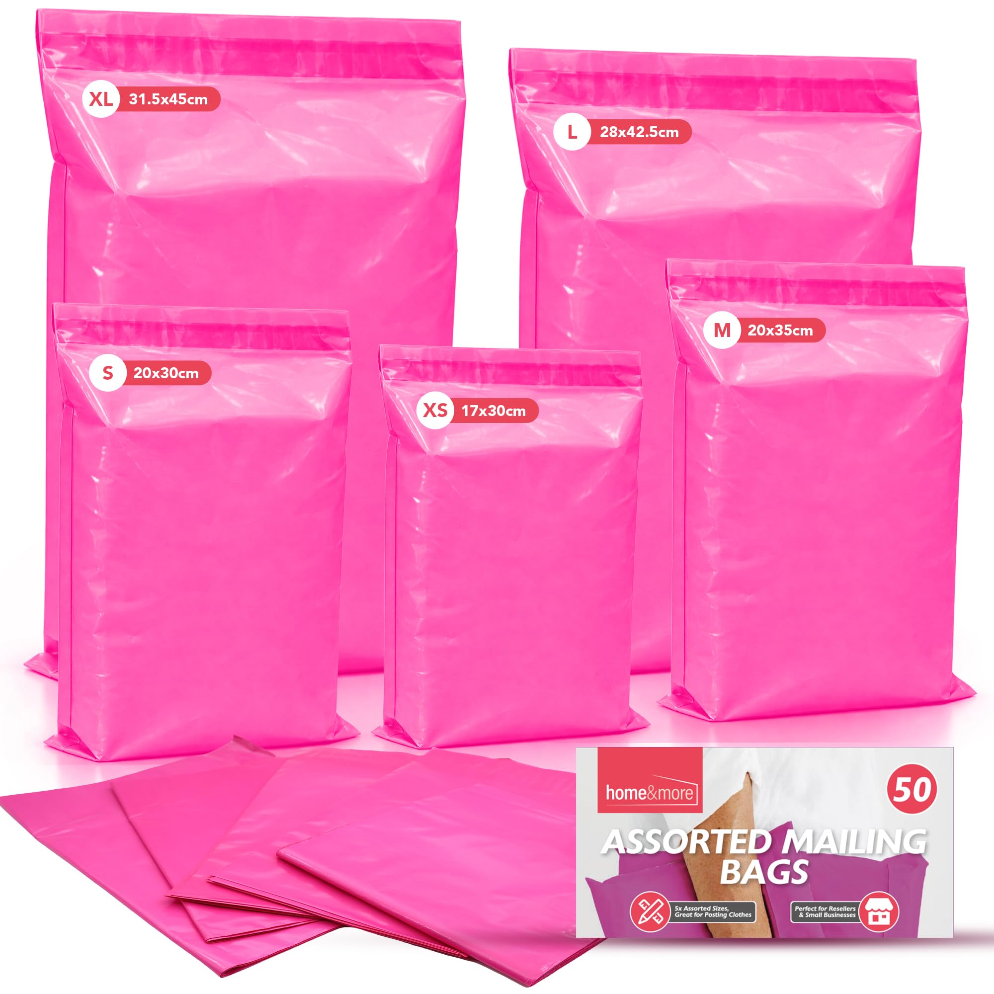 Sol Pink 50Pk Assorted Mailing Bags Self Seal For Clothes Mixed Size Parcels Delivery Packaging Shipping Postal Cases For Shoes Documents Gifts And Lightweight Items Durable And Easy To Use