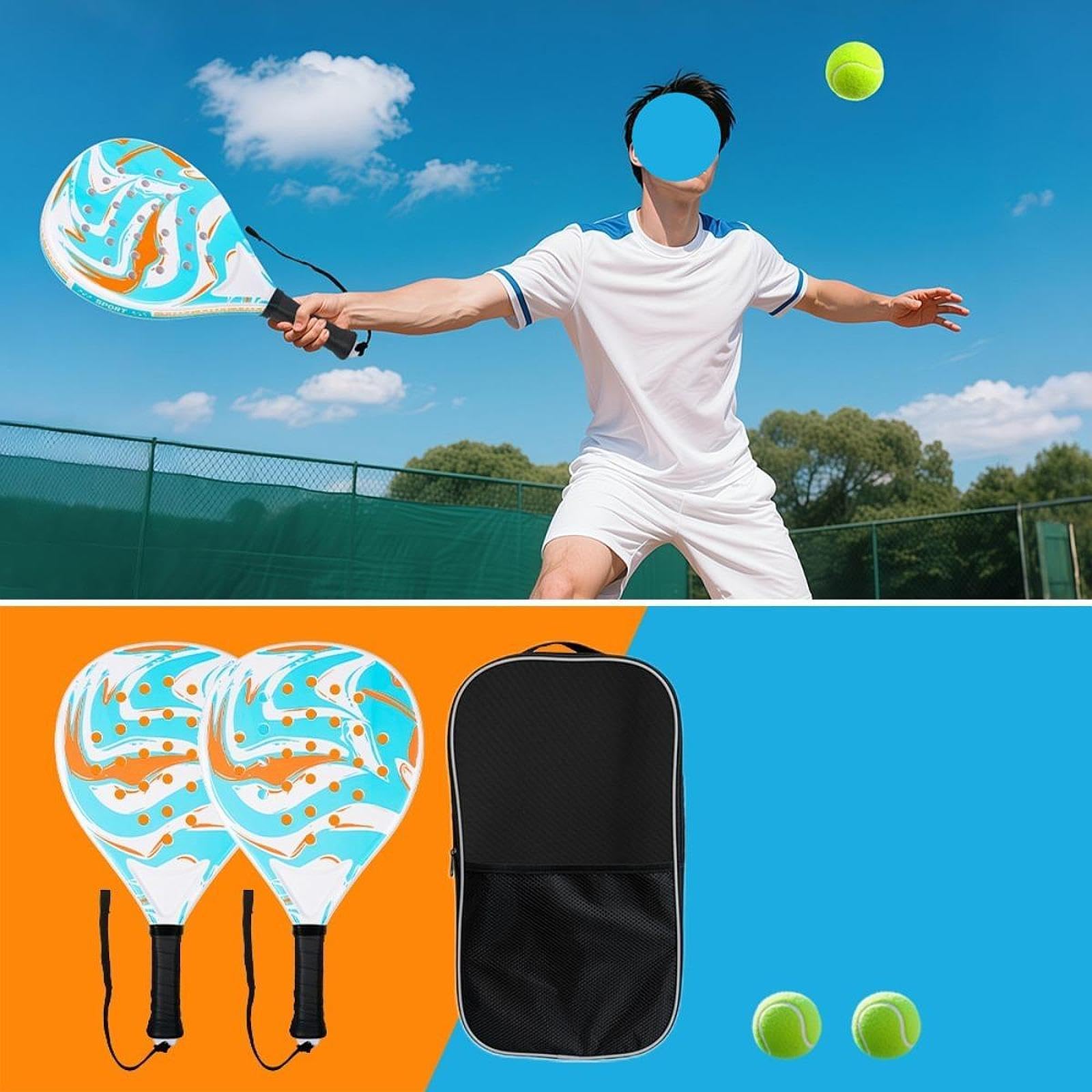 Pala Duradera para Tenis Playa Exterior,Negro