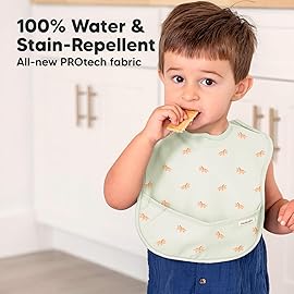 3-Pack Waterproof Baby Bibs for Eating - Lightweight Toddler Feeding Bibs with Large Food Catcher, Mess Proof, Food-Grade Baby Eating Essentials, Easy to Put On & Clean (Roarsome)