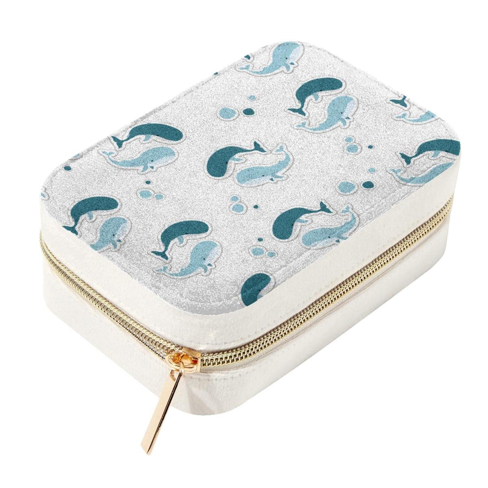 Boîte à bijoux de voyage portable Whales en velours blanc pour vos week-ends