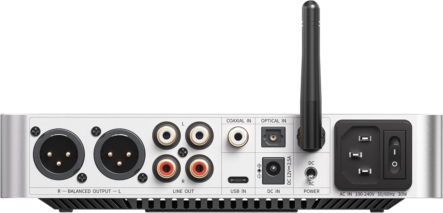FiiO K13 R2R Desktop DAC & Headphone Amp, High-Fidelity 24Bit R2R DAC, Powerful 2400mW Output, LDAC Bluetooth Streaming, Dual Power Supply, 10-Band PEQ, Balanced XLR & RCA Audio Output (Silver) - 3