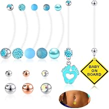 12pcs Pregnancy Belly Button Ring 14G 1.6MM Flexible Clear Acrylic Personalized Dangle Belly Piercing Pregnancy Maternity Belly Rings Length 38mm