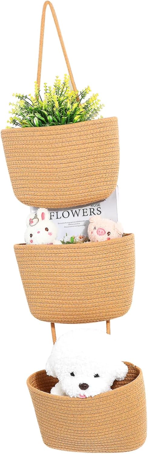 PRETYZOOM Woven Wall Hanging Baskets Sturdy Cotton Rope Fruit Basket Door Organizer Wall Decor