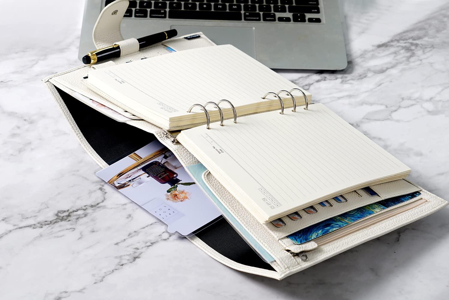 Moterm A5 Luxe Ringe Planer - Echtes Leder Binder Organizer (Kiesel-Creme,30mm Ring)