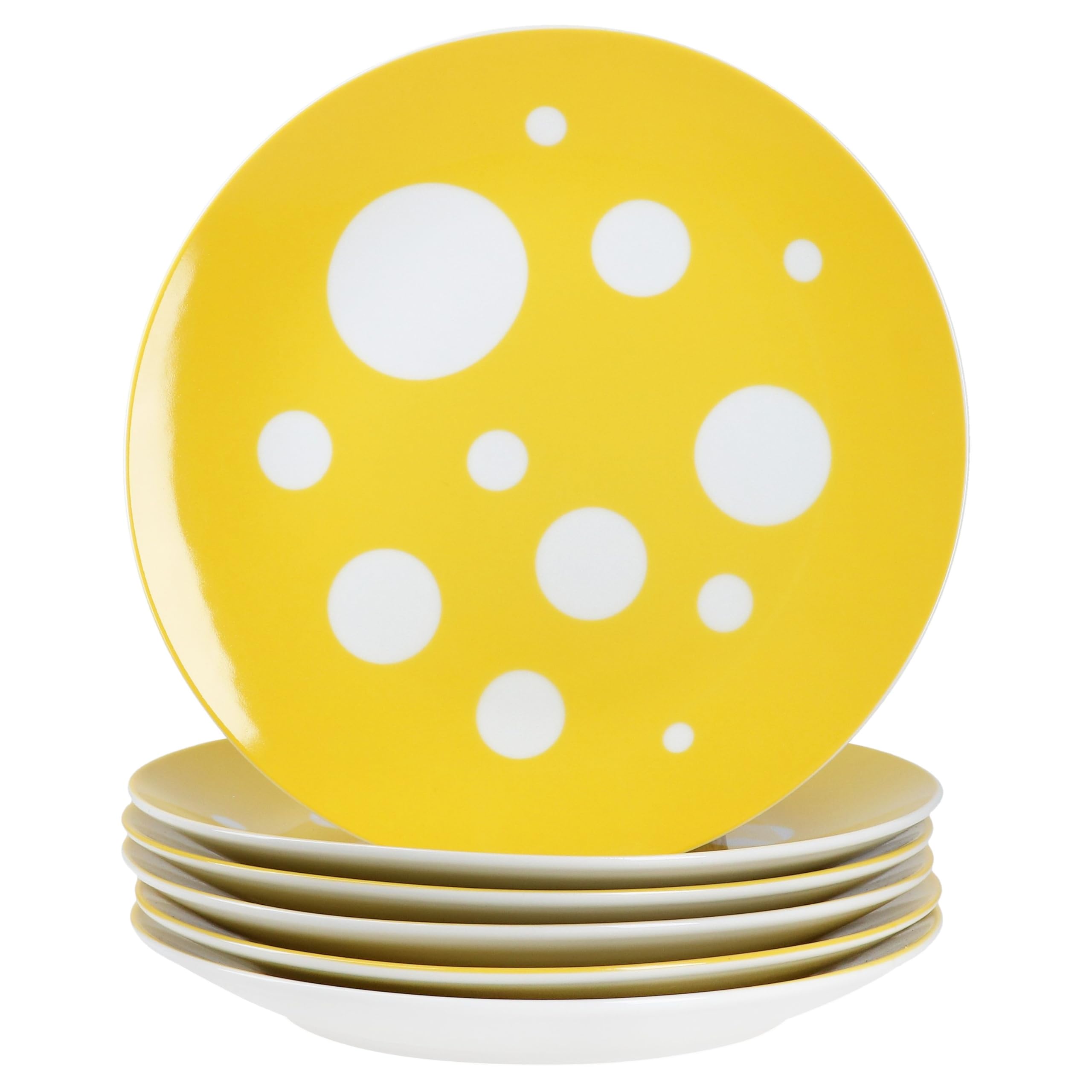 MamboCat Pula gelb 6er Set Kuchenteller I weißes Porzellan-Frühstücksteller mit Punkten für 6 Personen I kleine Teller für Salat, Dessert, Fingerfood & Co. Küche, Haushalt & Wohnen