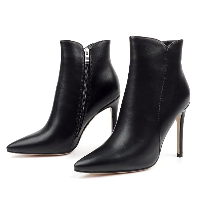 JOY IN LOVE Womens Ankle Boots 4 inch Stiletto High Heels Pointed Toe Zipper Boots