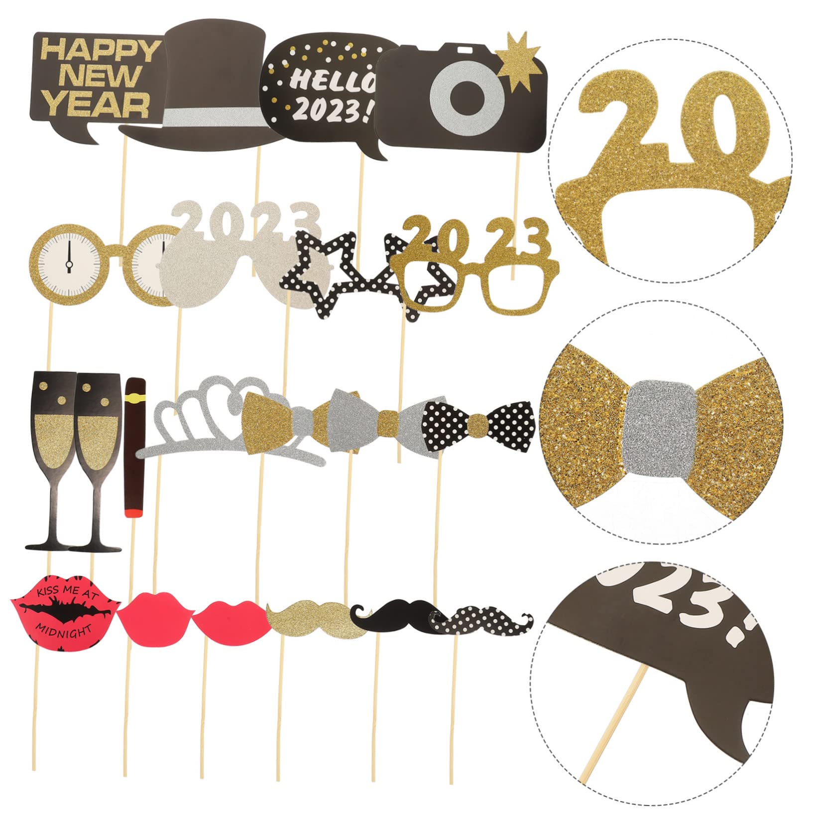 Cabilock 4 Juegos Accesorios de Fotos de año Nuevo decoración Paseo Fiesta Accesorios para Fotos apoyos de la Foto de la víspera de año Nuevo Accesorios creativos para Fotos Papel