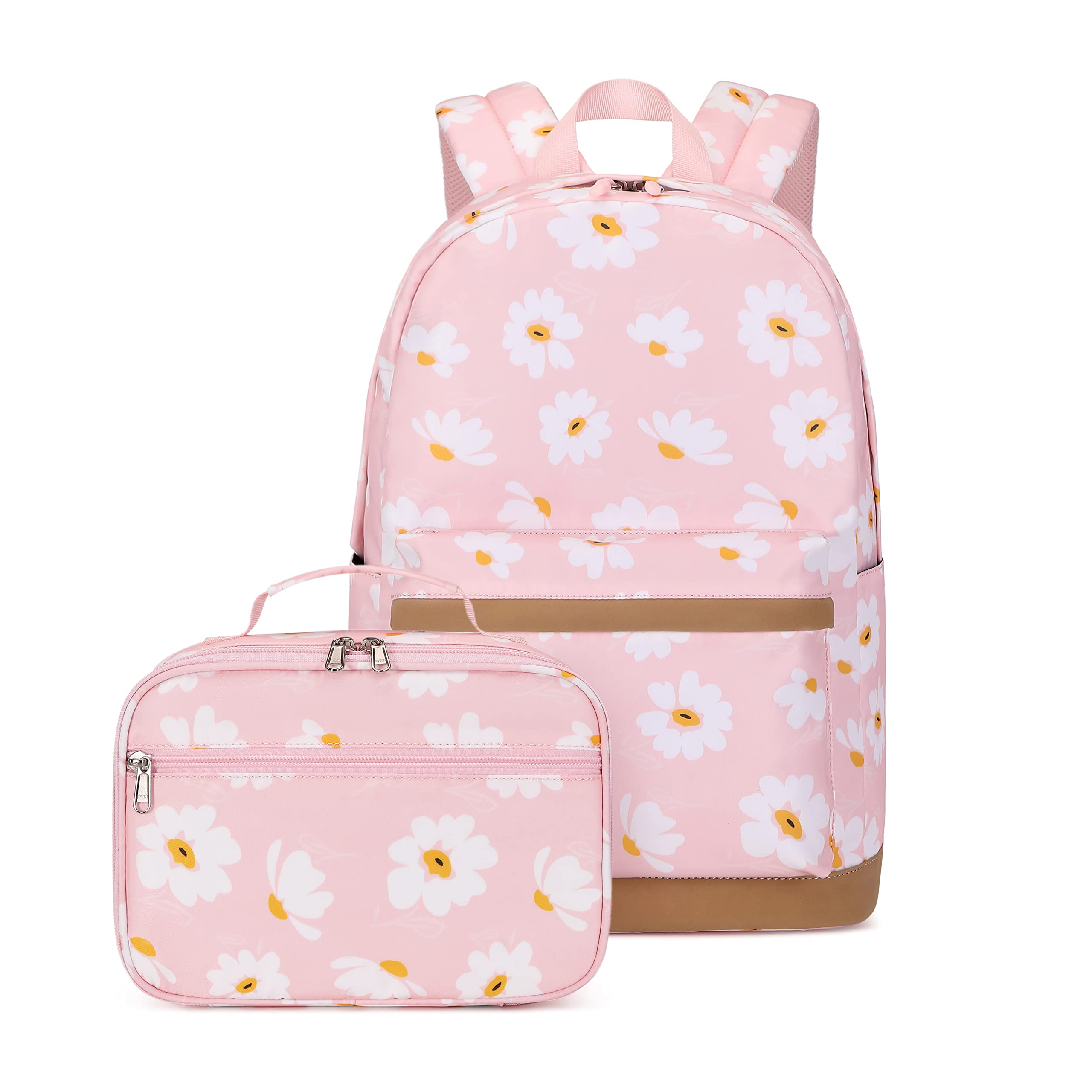 EKUIZAI 2Pcs Daisy Prints Backpack Sets for Girl Bookbag Primary Schoolbag Elementary Students Daypack with Lunch Bag