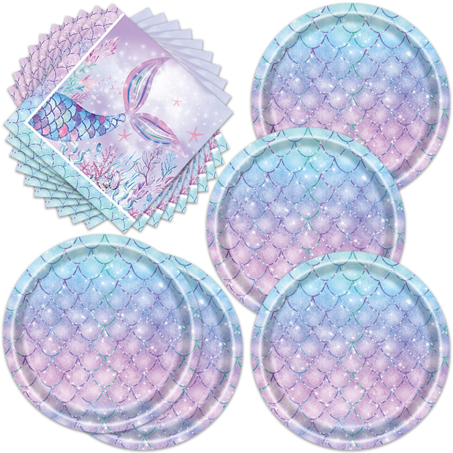 Frypeas 40pcs Mermaid Themed Party Supplies Under the Sea Mermaid Birthday Party Decorations Ocean Party Tableware Set for Girls Baby Shower — image 1