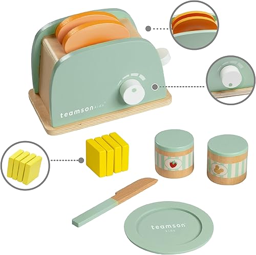 Miniatura 5 de Teamson Kids Little Chef Frankfurt - Juego de accesorios para tostadora de cocina (11 piezas), de madera, con comida y utensilios