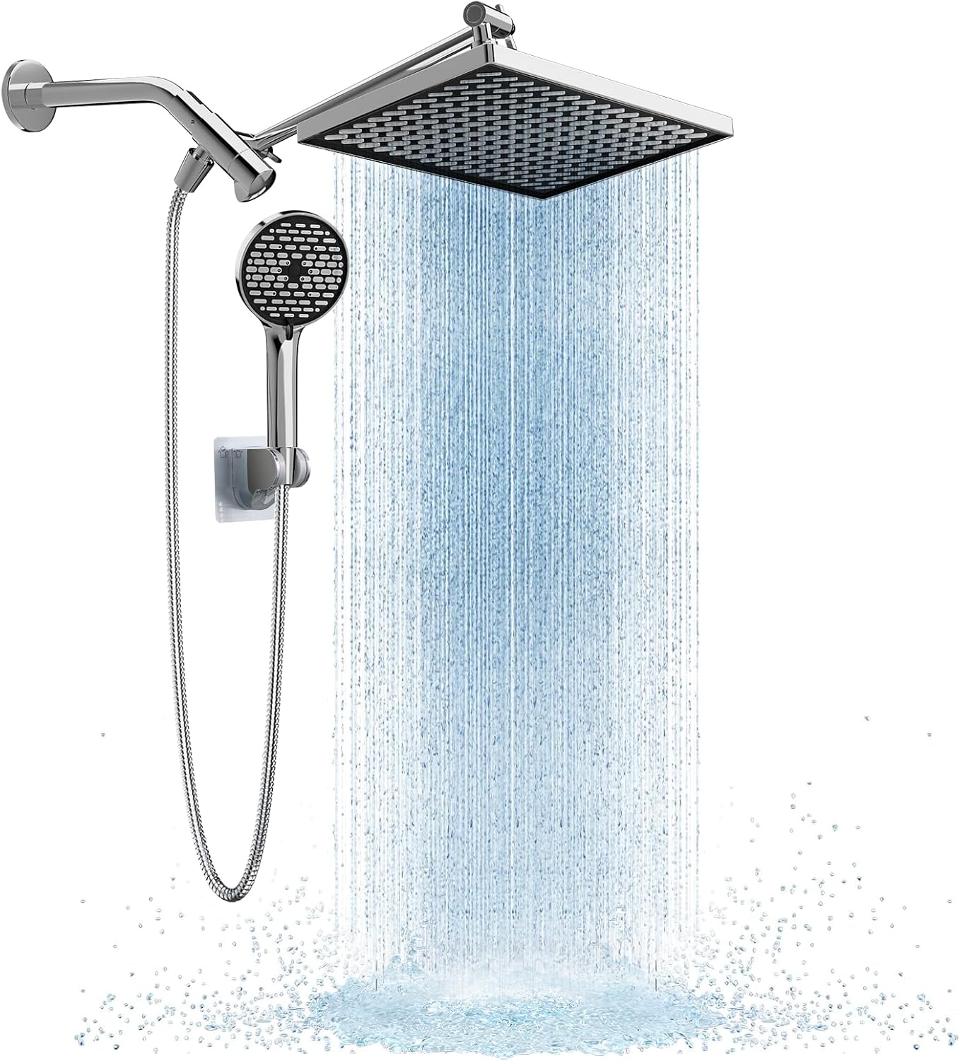 Cobbe 11.8 Inch Rain Shower Head with 6 Modes Handheld Water Spray,High Pressure Showerhead Combo with 11 Inch Adjustable Extension Arm, Chrome