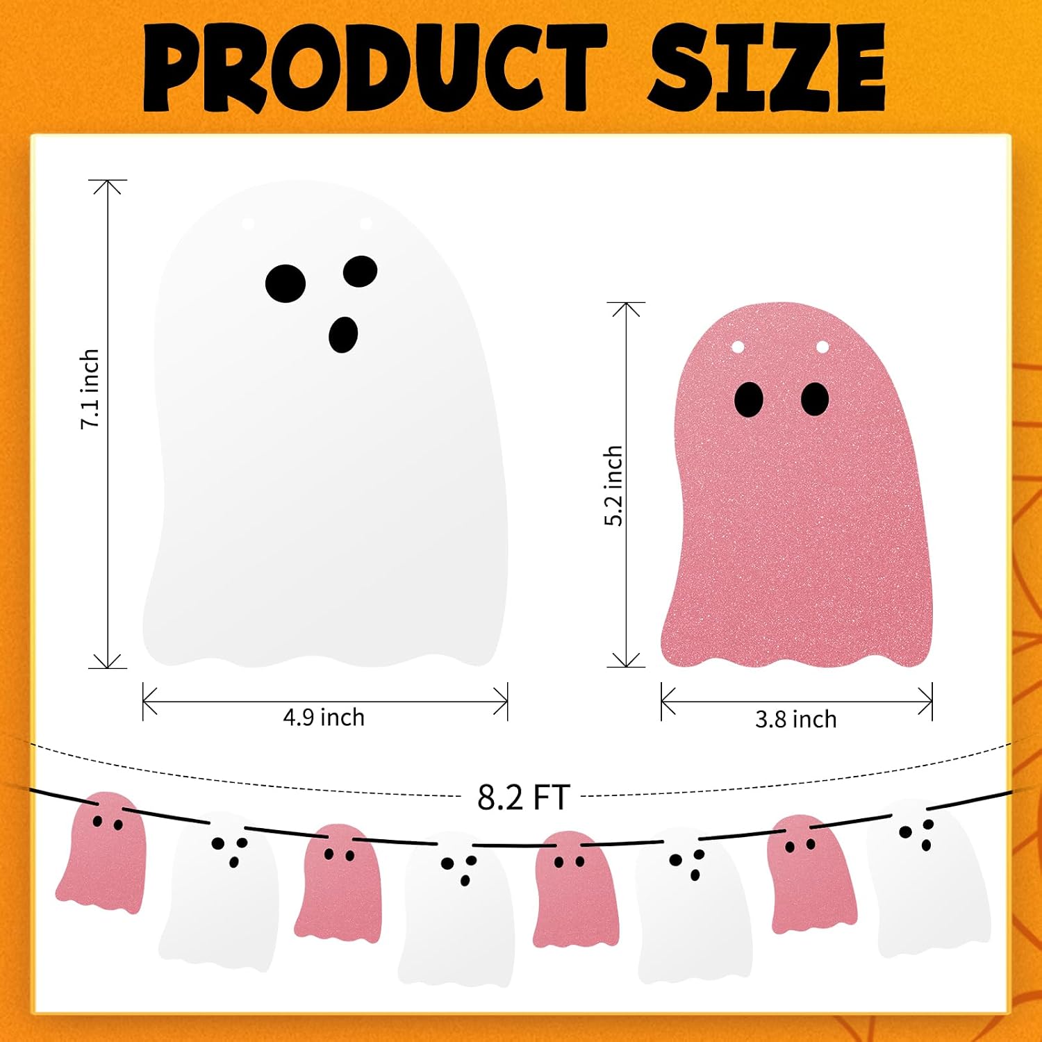 Olanrun Cute Halloween Decorations Indoor, Pink White Hanging Ghosts Banners Halloween Decor 3 Pack Pre-Assembled, Ghost Garland Banner Decor for Party Home Room Wall Mantel Bedroom Office Classroom