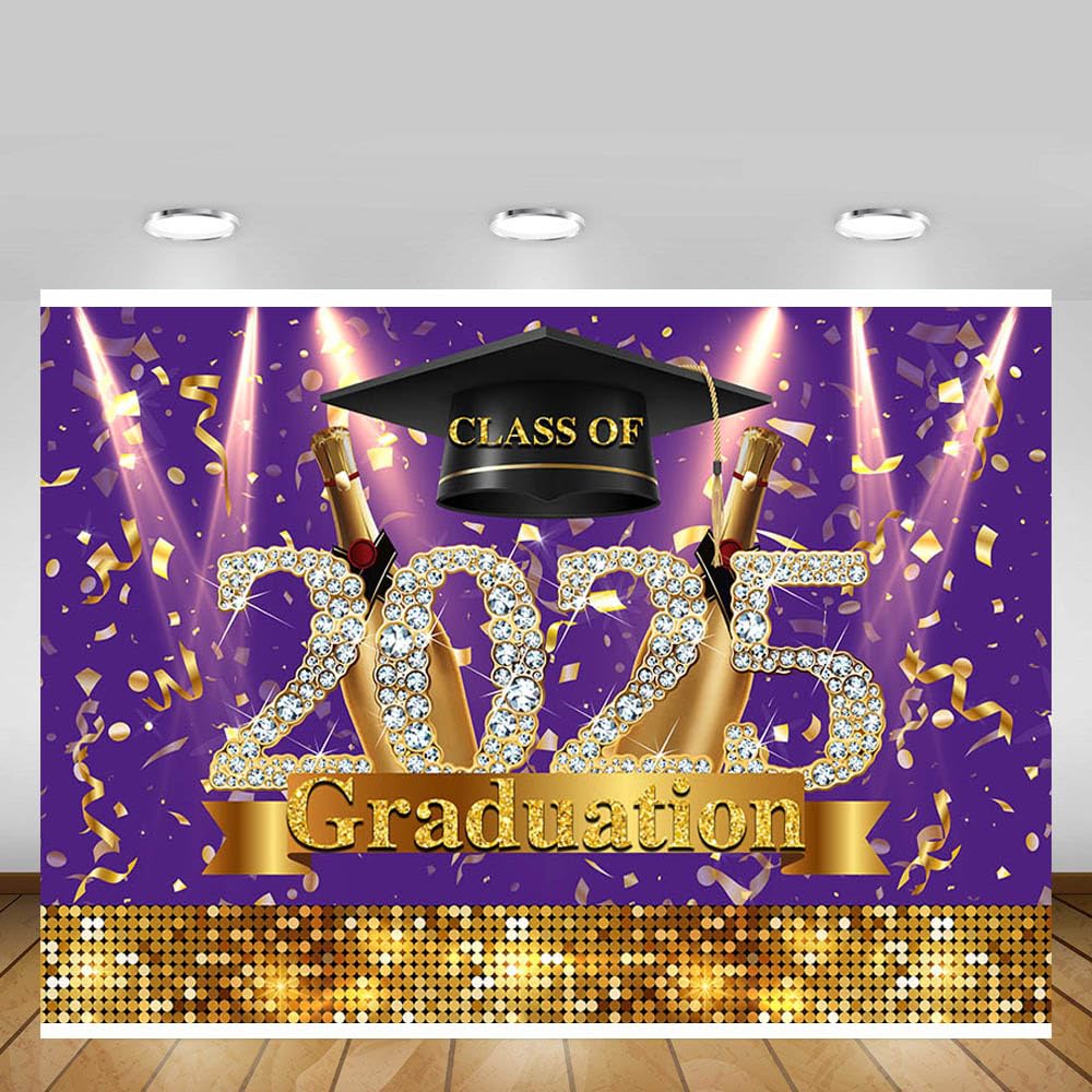 AIBIIN Fotohintergrund „Glückwunsch Klasse 2024“, 2,1 X 1,5 M – Violett/gold Mit Glitzer-Effekt, Für Abschlussfeiern & Partys