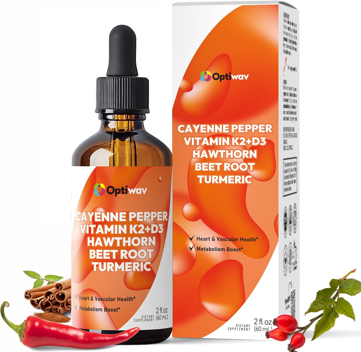 Cayenne Pepper Drops Liquid Supplement – Hawthorn Beet Root Turmeric Ceylon Cinnamon Berberine Extract with Vitamin K2 D3 – Natural Capsaicin Tincture for Cleanse Heart Health & Daily Booster