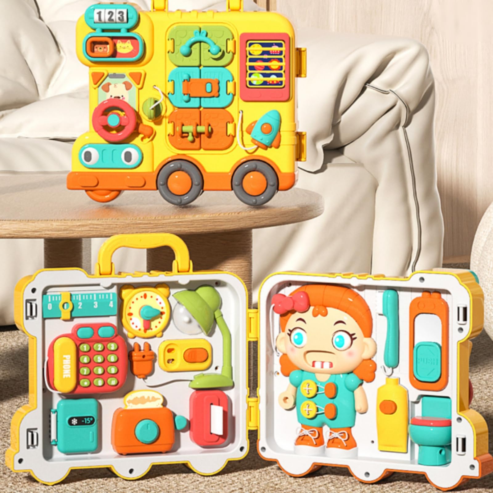 Harilla Lernbrett Kinder Busy Board Lernspielzeug Motorikbrett Aktivitätsbrett mit Zahlen Türen Telefon Lenkrad Uhr Abwechslungsreiche Tastdetails für, Standardversion