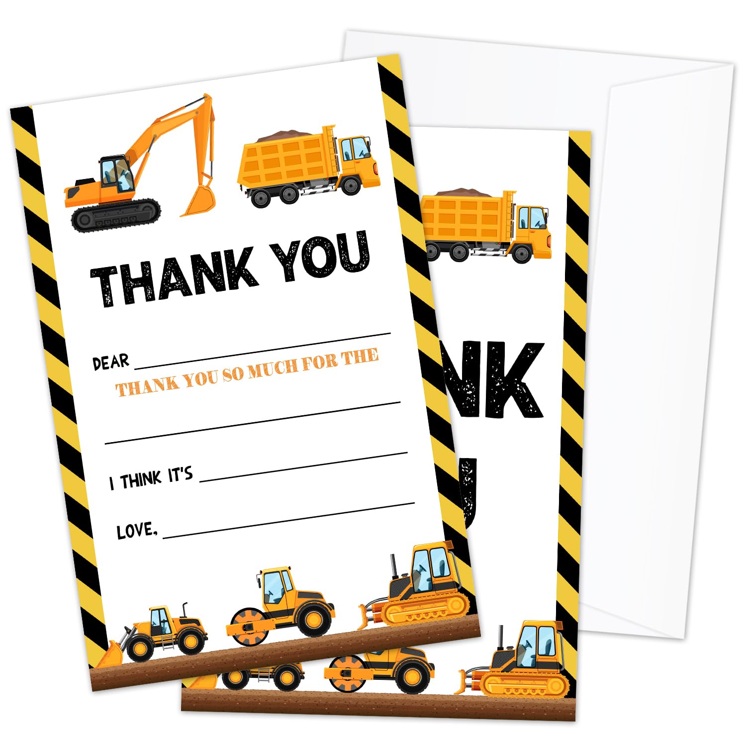 AWDSTN Construction Kids Thank You Cards Fill in the Blank with Envelopes, Crane Thank You Notes 20 Card Set for Boys or Girls Birthday Bridal Baby