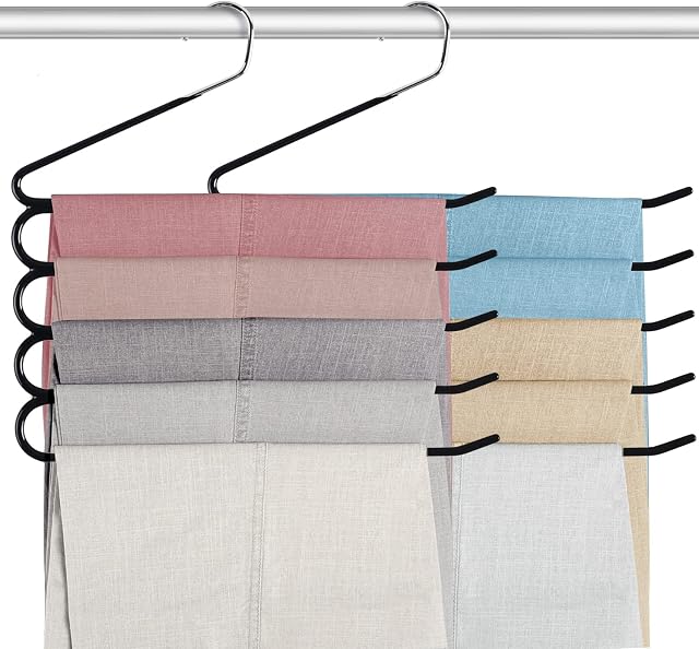 Pants Hanger Jeans Trouser Hanger Stainless Steel Rack Non Slip Closet Space Saver for Tie Scarf Shock Jeans Towel Clothes4 Pack Black