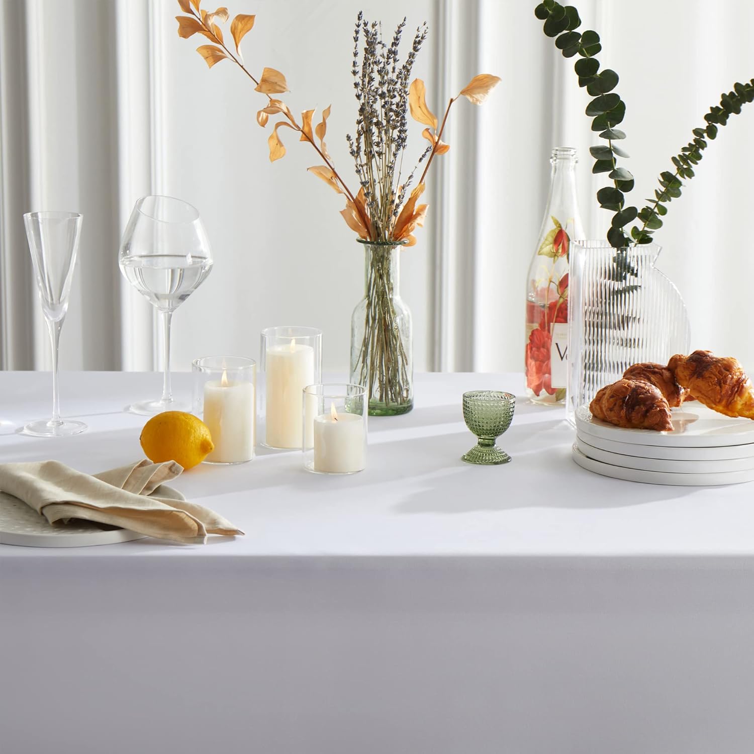 MYSKY HOME White Tablecloths for Rectangle Tables - 60 x 102 Inch Table Cloth Washable Fabric for 6 Foot Table Polyester Tablecloth Decor for Buffet Table, Parties, Holiday Dinner, Wedding : Home & Kitchen