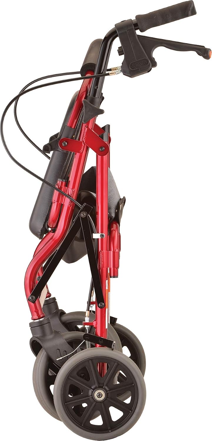 NOVA Zoom Rollator Walker with 18" Seat Height, Rolling Walker with Locking Hand Brakes, Padded Seat and 8" Wheels, Color Red