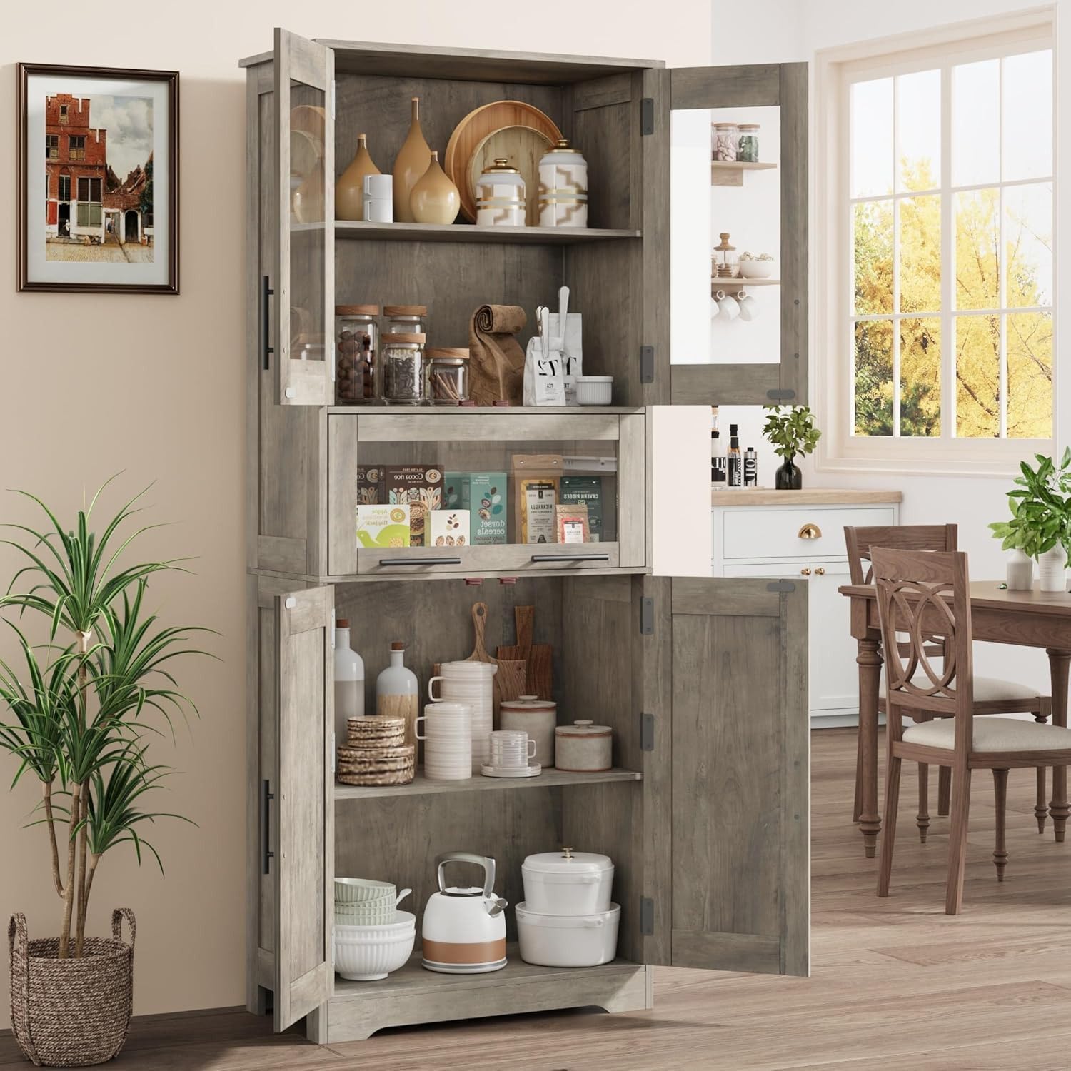 Armario de Baño de Doble Compartimento, Mueble de Baño con Puertas y Estante Ajustable, para Baño, Lavandería y Espacios Pequeños, Gris, 60×30×170 cm