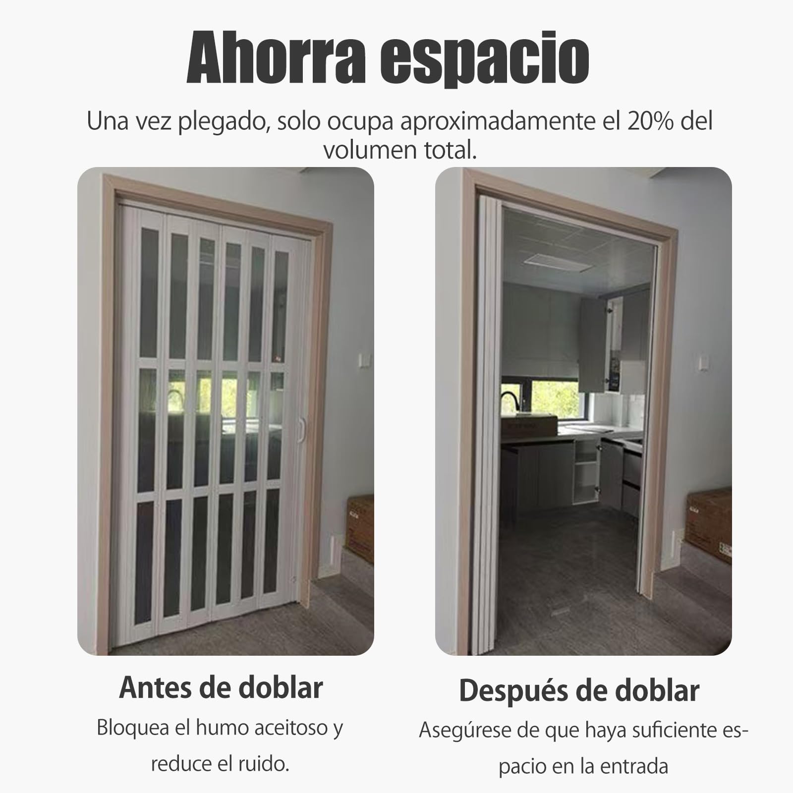 Puerta Plegable, Puertas Plegables Blancas Cerradas Estilo Acordeón, Divisores de Ambientes para Cocina y Baño, para Cocina Lavadero Armario, Fácil instalación, Blanco（W×H:145×203cm）