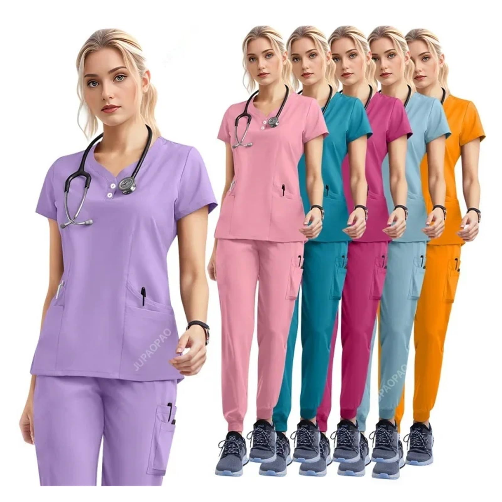 Uniformi per infermiere da donna Set di camici da medico e infermiere, set da jogging da donna, accessori for ospedale, sala operatoria, abbigliamento da lavoro chirurgico For Abbigliamento da lavoro(