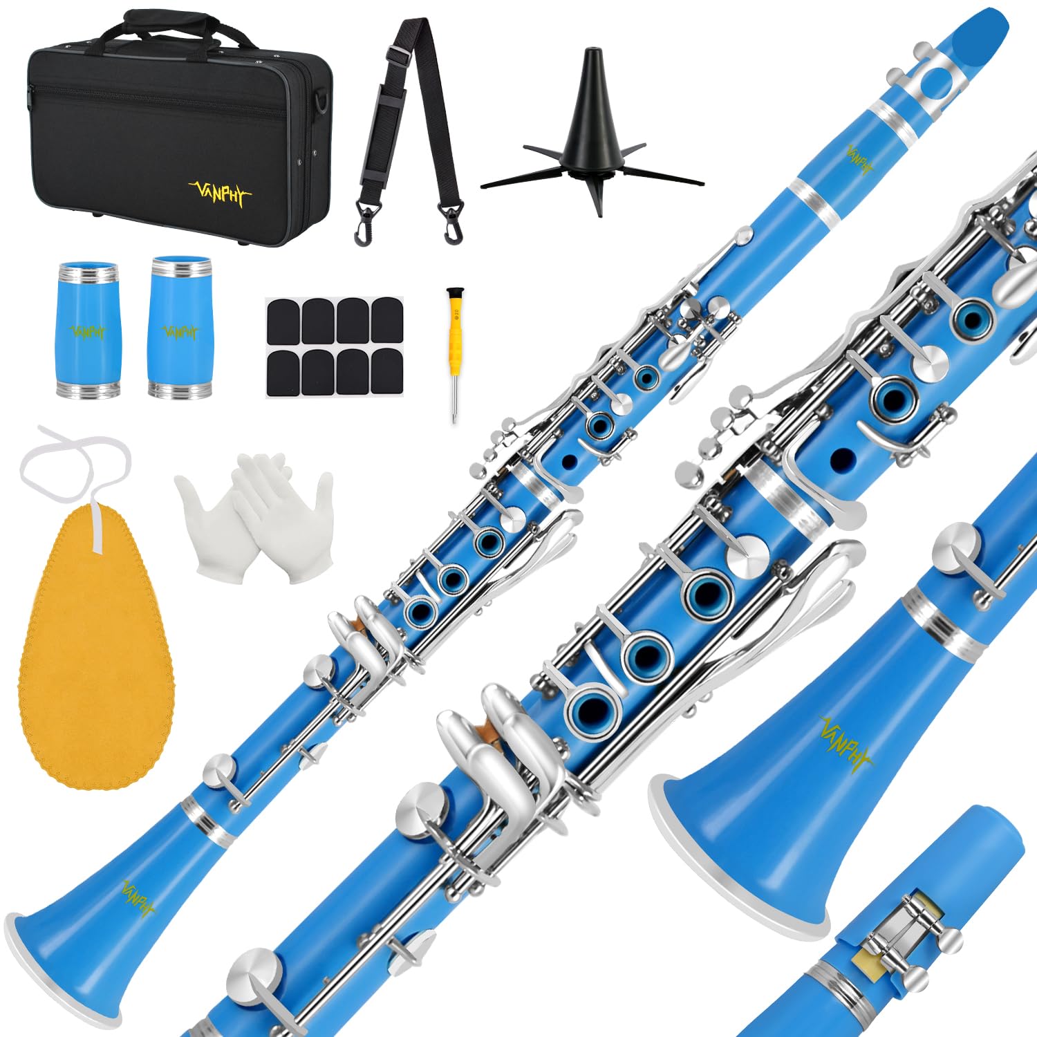 Bb Clarinet 17 Keys Flat B Clarinet for Beginners &amp; Students Blue