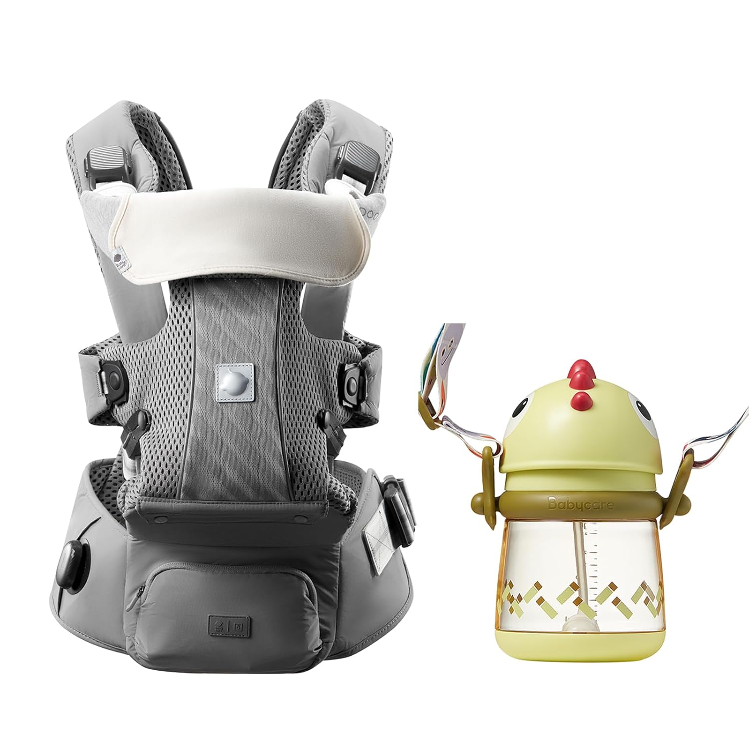 Bc Babycare Baby Carrier with Hip Seat Gray and No Spill Baby Sippy Cups Green