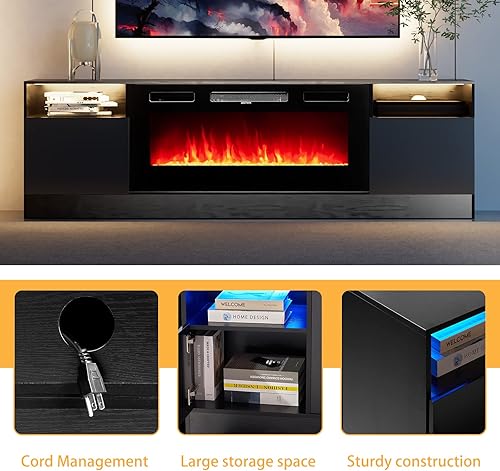 Miniatura 4 de Aoxun Soporte de TV con chimenea eléctrica de 36 pulgadas centro de entretenimiento moderno con luz ajustable consola de armario de almacenamiento
