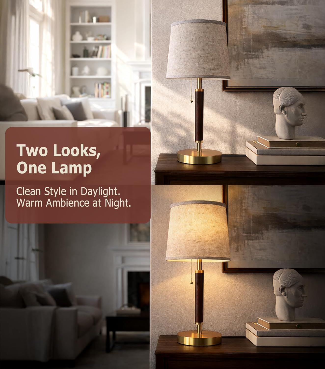 JOOFO LED Table Lamp with Pull Chain, 2PCS