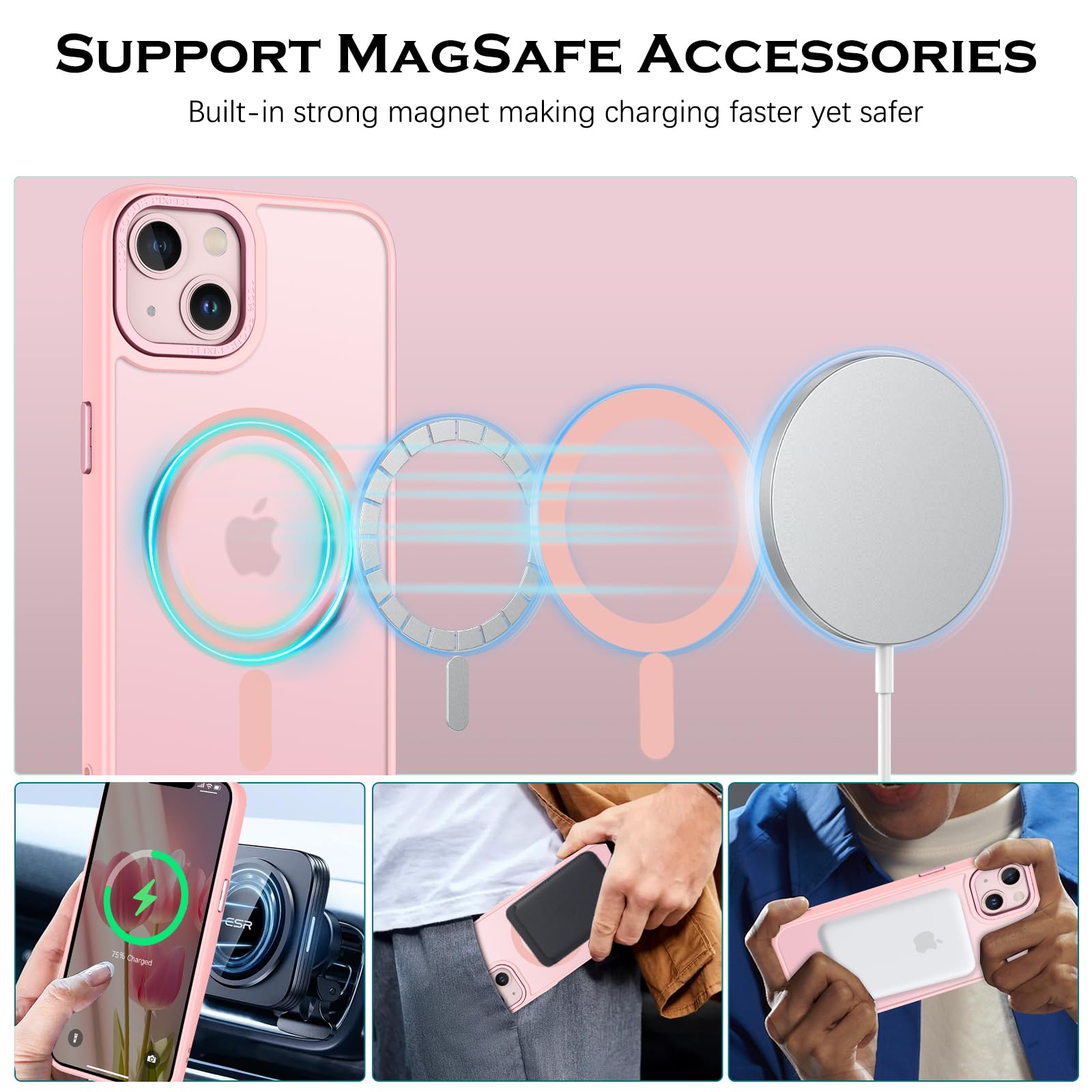 YINLAI MagSafe Hülle Für IPhone 13/14 6.1" – Mit 360° Ständer & Militärschutz, Matt Schwarz
