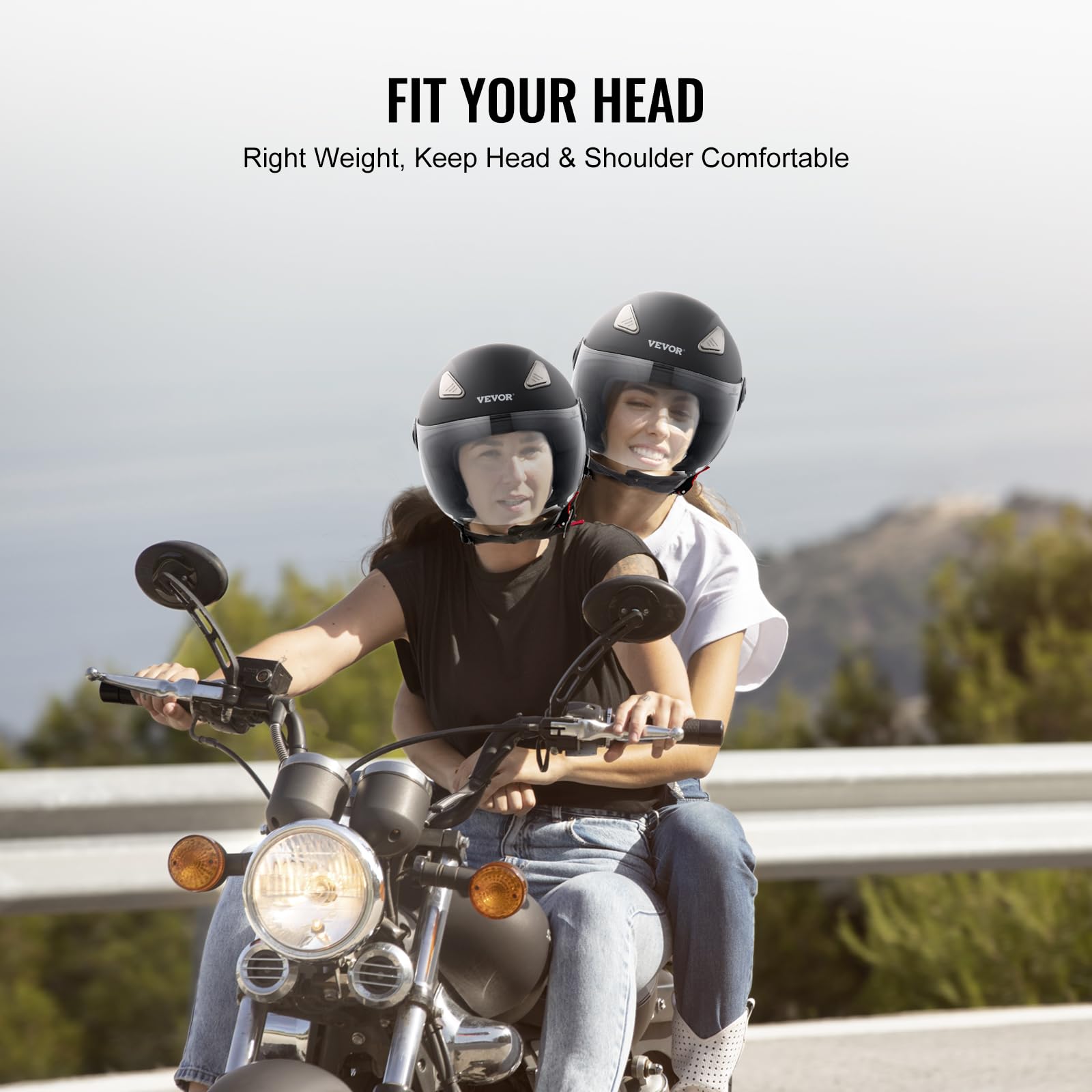 VEVOR Casco de Motocicleta, 3/4 de Cara, ABS y de Alta Densidad con Ranura para Bluetooth y Lentes Intercambiables, Cómodo Casco de Motocross, Apto para Jóvenes y Adultos, 347 x 275 x 238 mm