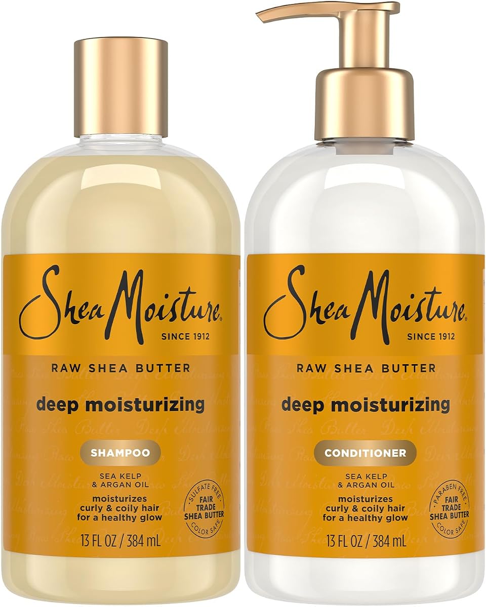 SheaMoisture Shampoo and Conditioner Set, Deep Moisturizing, 13 Oz Ea | Fair Trade Raw Shea Butter, Sea Kelp & Argan Oil Moisture Hair Products for Revitalizing Dry, Damaged Coily & Curly Hair